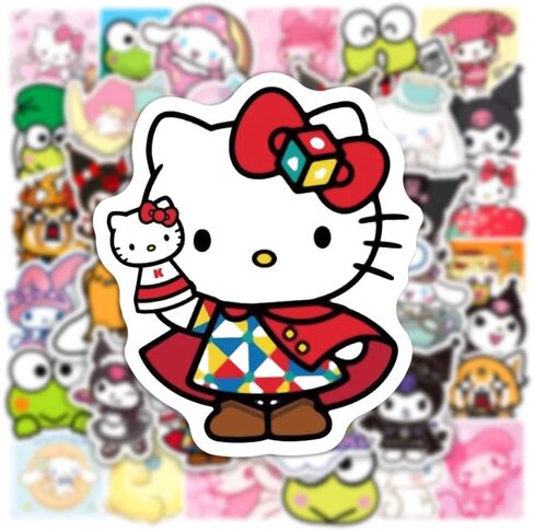 50 قطعة من ملصقات Kawaii San-Rio Kuro mi Me Lody Cinnamo Roll اللطيفة لصندوق التزلج والكمبيوتر المحمول وزجاجات المياه والسيارات والمراهقين والأولاد والبنات ملصق مضاد للماء in Kuwait