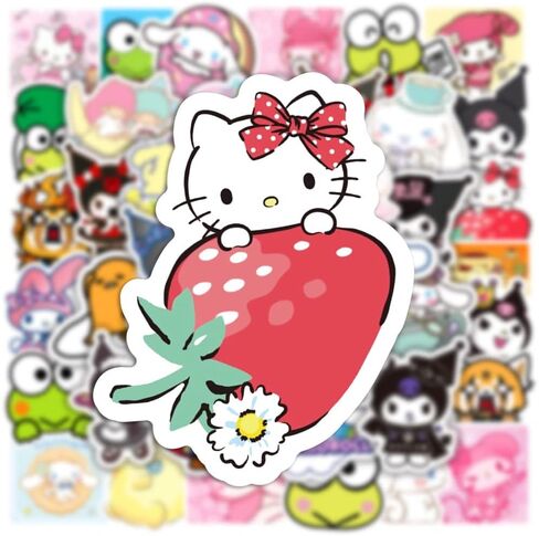 50 قطعة من ملصقات Kawaii San-Rio Kuro mi Me Lody Cinnamo Roll اللطيفة لصندوق التزلج والكمبيوتر المحمول وزجاجات المياه والسيارات والمراهقين والأولاد والبنات ملصق مضاد للماء in Kuwait