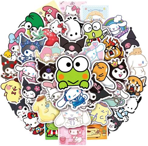 50 قطعة من ملصقات Kawaii San-Rio Kuro mi Me Lody Cinnamo Roll اللطيفة لصندوق التزلج والكمبيوتر المحمول وزجاجات المياه والسيارات والمراهقين والأولاد والبنات ملصق مضاد للماء in Kuwait