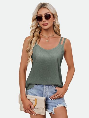 ZANZEA Tank Top for Women Strap Women Tank Tops Eyelet V Neck Casual Summer Fashion 2024 Sleeveless Womens Tops in Saudi Arabia