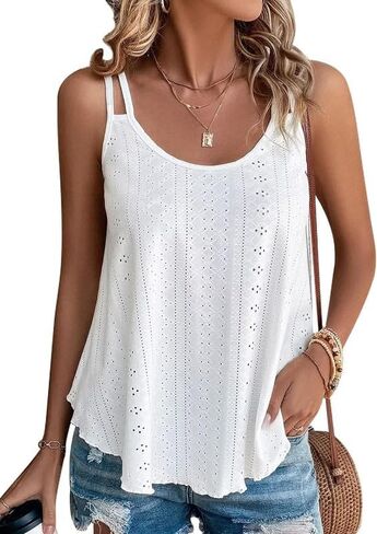 Summer Tank Tops Embroidery for Women Sleeveless Loose Fit Scoop Neck Casual Blouse Sexy Cute Cami for Womens Trendy in Saudi Arabia