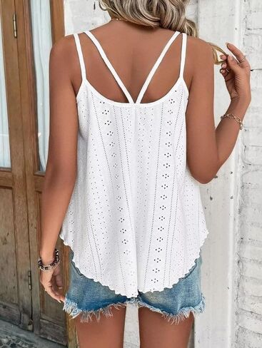 Summer Tank Tops Embroidery for Women Sleeveless Loose Fit Scoop Neck Casual Blouse Sexy Cute Cami for Womens Trendy in Saudi Arabia