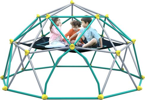 مركز لعب تسلق القبة الهندسية من ميراكس، برج تسلق للأطفال بطول 10 أقدام مع أرجوحة، فولاذ مقاوم للصدأ والأشعة فوق البنفسجية يدعم 1000 رطل، معدات لعب خارجية في صالة الألعاب الرياضية في الغابة، أخضر in Kuwait