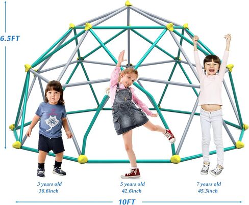 مركز لعب تسلق القبة الهندسية من ميراكس، برج تسلق للأطفال بطول 10 أقدام مع أرجوحة، فولاذ مقاوم للصدأ والأشعة فوق البنفسجية يدعم 1000 رطل، معدات لعب خارجية في صالة الألعاب الرياضية في الغابة، أخضر in Kuwait