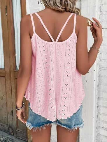 Summer Tank Tops Embroidery for Women Sleeveless Loose Fit Scoop Neck Casual Blouse Sexy Cute Cami for Womens Trendy in Saudi Arabia