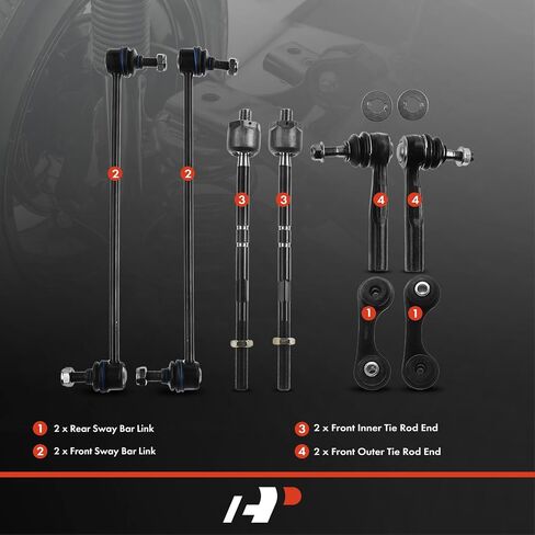 A-Premium Set of 8, Front Inner Outer Tie Rod End, Front & Rear Sway Bar Link, Compatible with Saab 9-3 2003 2004 2005 2006, L4 2.0L Only in Saudi Arabia
