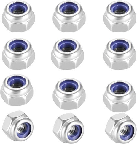 صواميل قفل نايلون M6x1mm، 50 قطعة 304 من الفولاذ المقاوم للصدأ نايلون إدراج صواميل قفل سداسية للسحابات الصناعية والبناء in Saudi Arabia