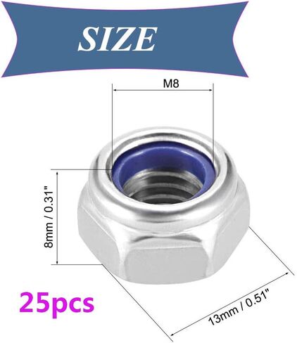 صواميل قفل نايلون M6x1mm، 50 قطعة 304 من الفولاذ المقاوم للصدأ نايلون إدراج صواميل قفل سداسية للسحابات الصناعية والبناء in Saudi Arabia