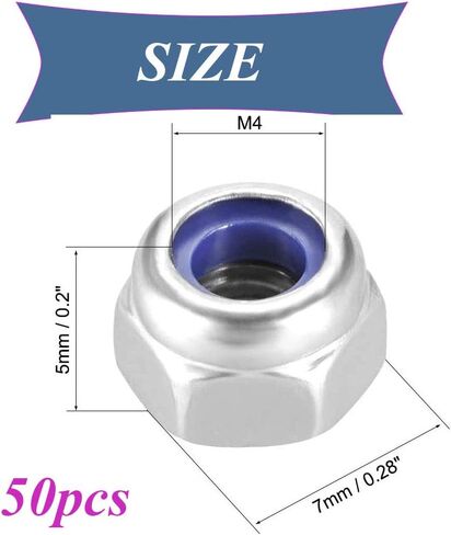 صواميل قفل نايلون M6x1mm، 50 قطعة 304 من الفولاذ المقاوم للصدأ نايلون إدراج صواميل قفل سداسية للسحابات الصناعية والبناء in Saudi Arabia