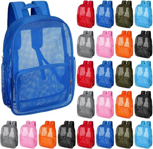 24 Pcs Mesh Backpack for Kids Bulk Heavy Duty Mesh Bookbags Large Mesh Backpack See Through Mesh Backpack with Padded Straps for Boys Girls Adults Travel Swimming Outdoor Sports in Saudi Arabia