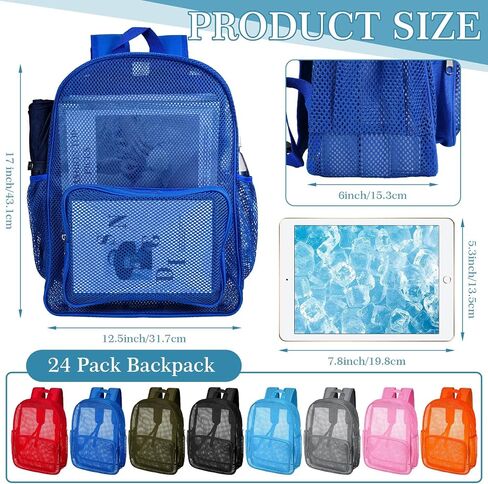 24 Pcs Mesh Backpack for Kids Bulk Heavy Duty Mesh Bookbags Large Mesh Backpack See Through Mesh Backpack with Padded Straps for Boys Girls Adults Travel Swimming Outdoor Sports in Saudi Arabia