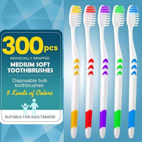 Navona 50 PCS Individually Wrapped Bulk Toothbrushes, Colorful Manual Disposable Toothbrushes for Adults or Kids, Ergonomics Handle, Medium Soft Bristles, Perfect for Travel, Hotel, Donation in Saudi Arabia