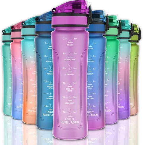 Kids Water Bottle with Spout Lid, 15oz BPA Free Tritan Lightweight Durable Leakproof, Fits Kids Hand Perfectly, with Time Marker, Lockable One Handed Flip Lid (Blue) in Saudi Arabia