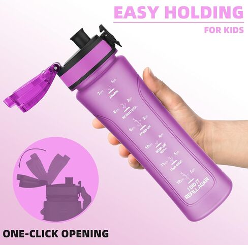 Kids Water Bottle with Spout Lid, 15oz BPA Free Tritan Lightweight Durable Leakproof, Fits Kids Hand Perfectly, with Time Marker, Lockable One Handed Flip Lid (Blue) in Saudi Arabia