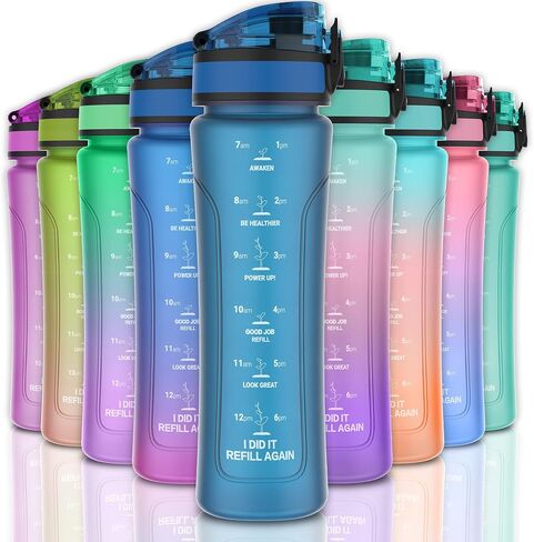 Kids Water Bottle with Spout Lid, 15oz BPA Free Tritan Lightweight Durable Leakproof, Fits Kids Hand Perfectly, with Time Marker, Lockable One Handed Flip Lid (Blue) in Saudi Arabia