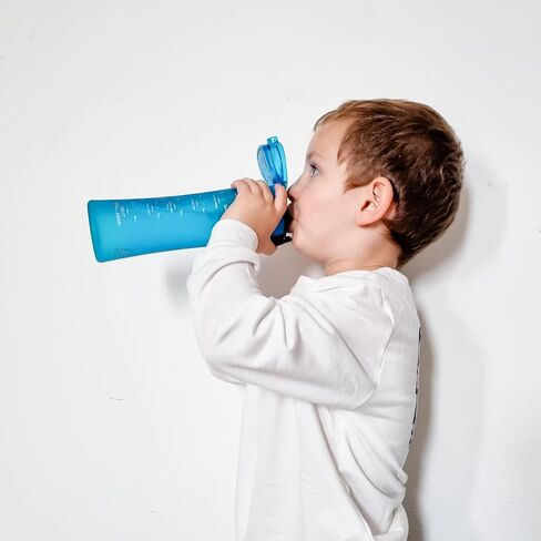 Kids Water Bottle with Spout Lid, 15oz BPA Free Tritan Lightweight Durable Leakproof, Fits Kids Hand Perfectly, with Time Marker, Lockable One Handed Flip Lid (Blue) in Saudi Arabia