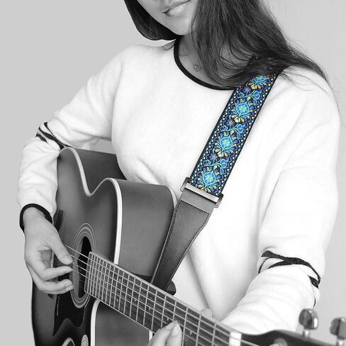 Guitar Strap Adjustable Woven Braided Guitar Straps with Leather Ends for Bass Electric/Acoustic Guitars in Saudi Arabia