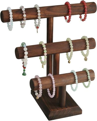 ByKen Bracelet Holder Stand,Wood Jewelry Displays for Selling,3 Tier Necklace Bangle Scrunchie Watch Organizer Rack Tower Tree. in Kuwait
