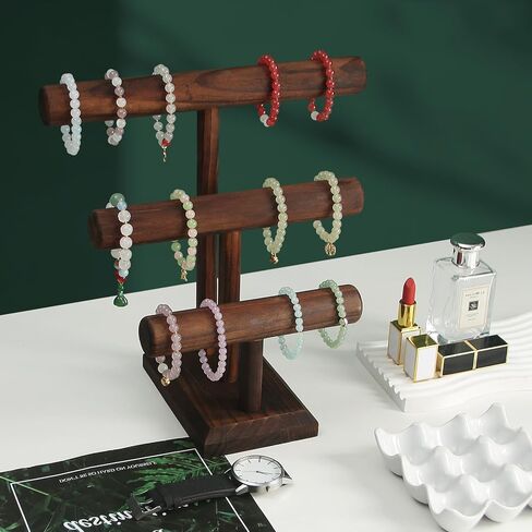 ByKen Bracelet Holder Stand,Wood Jewelry Displays for Selling,3 Tier Necklace Bangle Scrunchie Watch Organizer Rack Tower Tree. in Kuwait