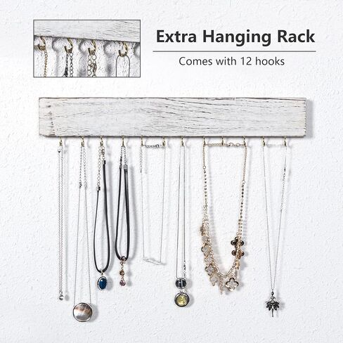 Tektalk منظم مجوهرات معلق على الحائط، حامل مجوهرات خشبي معلق، صندوق مجوهرات للقلائد والأقراط والأساور والخواتم - أبيض in Kuwait