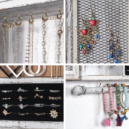 Tektalk منظم مجوهرات معلق على الحائط، حامل مجوهرات خشبي معلق، صندوق مجوهرات للقلائد والأقراط والأساور والخواتم - أبيض in Kuwait