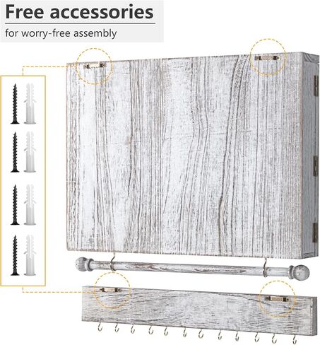 Tektalk منظم مجوهرات معلق على الحائط، حامل مجوهرات خشبي معلق، صندوق مجوهرات للقلائد والأقراط والأساور والخواتم - أبيض in Kuwait