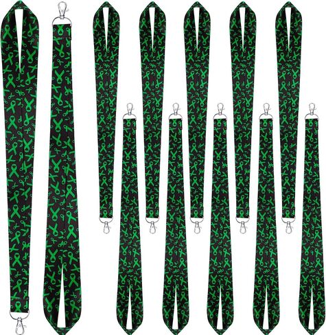 12 Pieces Mental Health Awareness Lanyard Green Ribbon Key Lanyard Green Ribbon Awareness Keychain ID Badge Holder Green Key Lanyard for Women Men Teacher, 0.98 x 18.11 Inches in Saudi Arabia