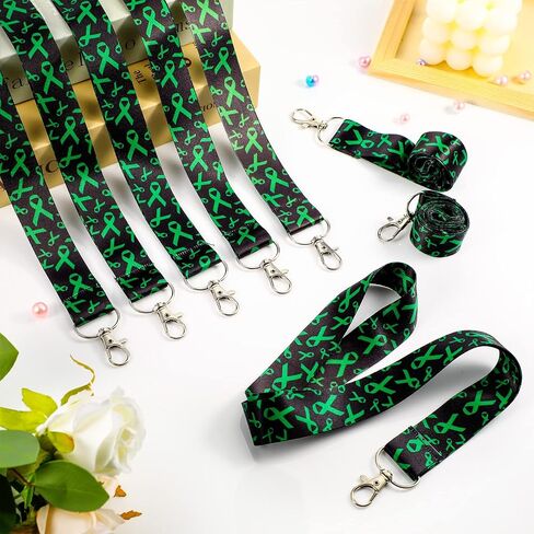 12 Pieces Mental Health Awareness Lanyard Green Ribbon Key Lanyard Green Ribbon Awareness Keychain ID Badge Holder Green Key Lanyard for Women Men Teacher, 0.98 x 18.11 Inches in Saudi Arabia