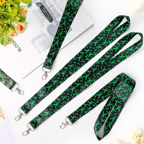 12 Pieces Mental Health Awareness Lanyard Green Ribbon Key Lanyard Green Ribbon Awareness Keychain ID Badge Holder Green Key Lanyard for Women Men Teacher, 0.98 x 18.11 Inches in Saudi Arabia