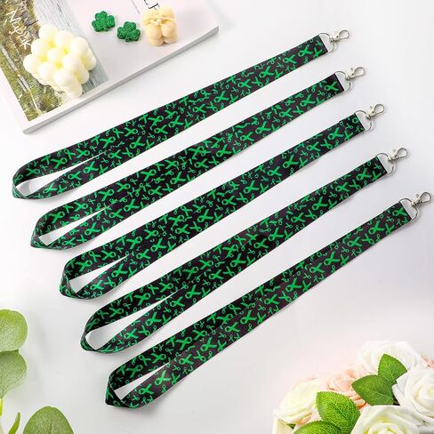 12 Pieces Mental Health Awareness Lanyard Green Ribbon Key Lanyard Green Ribbon Awareness Keychain ID Badge Holder Green Key Lanyard for Women Men Teacher, 0.98 x 18.11 Inches in Saudi Arabia