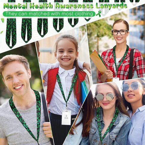 12 Pieces Mental Health Awareness Lanyard Green Ribbon Key Lanyard Green Ribbon Awareness Keychain ID Badge Holder Green Key Lanyard for Women Men Teacher, 0.98 x 18.11 Inches in Saudi Arabia