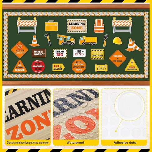 53 Pcs Construction Bulletin Board Decorations Learning Zone Construction Theme Classroom Decor Motivational Construction Paper Cutouts for First Day of School Classroom Bulletin Board Wall in Saudi Arabia