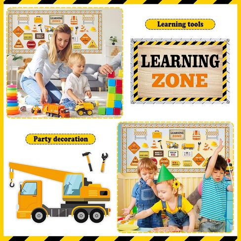 53 Pcs Construction Bulletin Board Decorations Learning Zone Construction Theme Classroom Decor Motivational Construction Paper Cutouts for First Day of School Classroom Bulletin Board Wall in Saudi Arabia