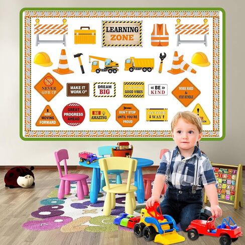 53 Pcs Construction Bulletin Board Decorations Learning Zone Construction Theme Classroom Decor Motivational Construction Paper Cutouts for First Day of School Classroom Bulletin Board Wall in Saudi Arabia