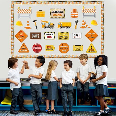 53 Pcs Construction Bulletin Board Decorations Learning Zone Construction Theme Classroom Decor Motivational Construction Paper Cutouts for First Day of School Classroom Bulletin Board Wall in Saudi Arabia