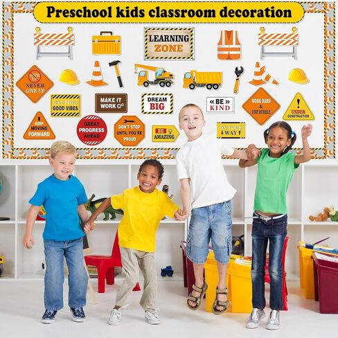 53 Pcs Construction Bulletin Board Decorations Learning Zone Construction Theme Classroom Decor Motivational Construction Paper Cutouts for First Day of School Classroom Bulletin Board Wall in Saudi Arabia