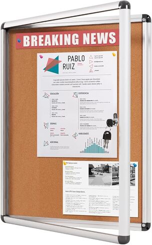 حقيبة عرض مغلقة بلوحة الفلين قابلة للقفل من MAKELLO مع 3 مفاتيح مطابقة للداخل، إطار من الألومنيوم الفضي، 20x16 بوصة (2xA4) in Kuwait