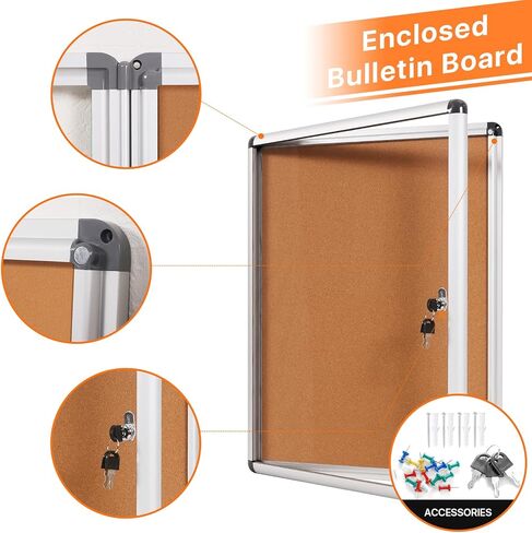 حقيبة عرض مغلقة بلوحة الفلين قابلة للقفل من MAKELLO مع 3 مفاتيح مطابقة للداخل، إطار من الألومنيوم الفضي، 20x16 بوصة (2xA4) in Kuwait