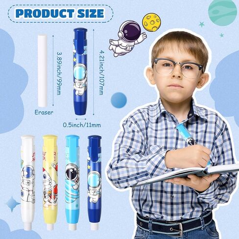 4 Pcs Retractable Pencil Erasers Space Cute Erasers for Boys Kawaii Pencil Erasers with Eraser Refills Kid Party Favors Gift Suitable for Boys Girl Teen Fun Back to School Supplies for Office in Saudi Arabia
