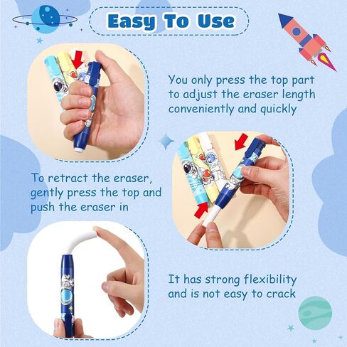4 Pcs Retractable Pencil Erasers Space Cute Erasers for Boys Kawaii Pencil Erasers with Eraser Refills Kid Party Favors Gift Suitable for Boys Girl Teen Fun Back to School Supplies for Office in Saudi Arabia