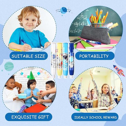 4 Pcs Retractable Pencil Erasers Space Cute Erasers for Boys Kawaii Pencil Erasers with Eraser Refills Kid Party Favors Gift Suitable for Boys Girl Teen Fun Back to School Supplies for Office in Saudi Arabia