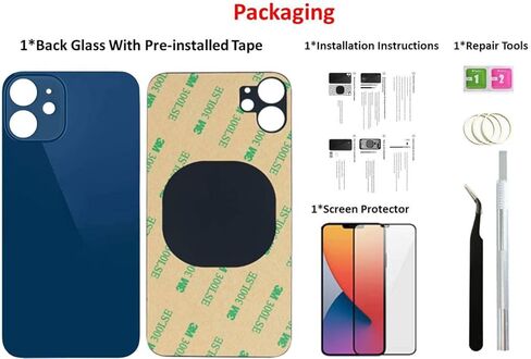 12 زجاج خلفي بديل لهاتف iPhone 12 غطاء خلفي زجاجي (6.1 بوصة) مع شريط مثبت مسبقًا + تعليمات التثبيت + أدوات إصلاح + واقي شاشة (أبيض) in Kuwait