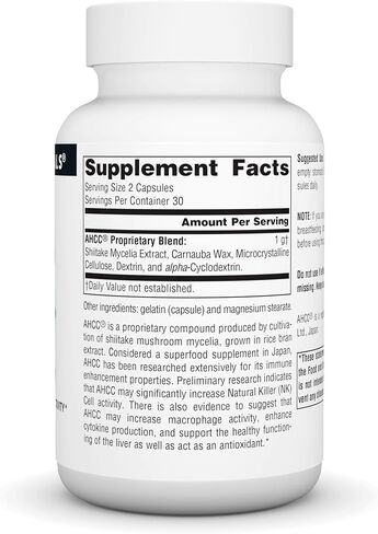Source Naturals AHCC 500 مجم يزيد من نشاط الخلايا القاتلة الطبيعية* 500 مجم - 30 كبسولة in Saudi Arabia