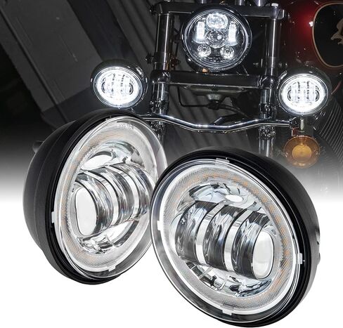 TRUE MODS 2 قطعة 4.5 بوصة Osram LED Harley Fog Pass Light [Halo] [طلاء الكروم] [6,500K] [2,880 لومن] مصباح الضباب للدراجات النارية لملحقات Harley Davidson Road King Street Glide Electra Glide in Saudi Arabia