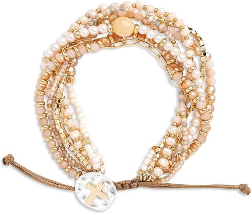 DEMDACO Champagne Beaded One Size Glass and Metal Adjustable Prayer Bracelet in Saudi Arabia