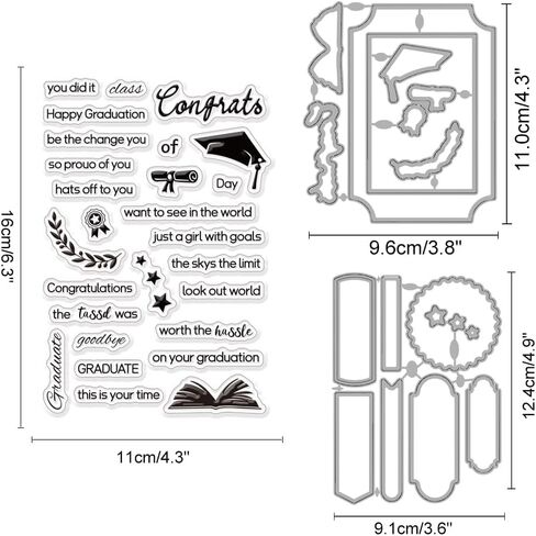 Happy Graduation Clear Stamps and Dies for Card Making DIY Metal Frame Die Cuts Grad Congrats Words Silicone Stamps Star Die Cuts hat Transparent Stamps for Craft Scrapbooking Decor in Saudi Arabia