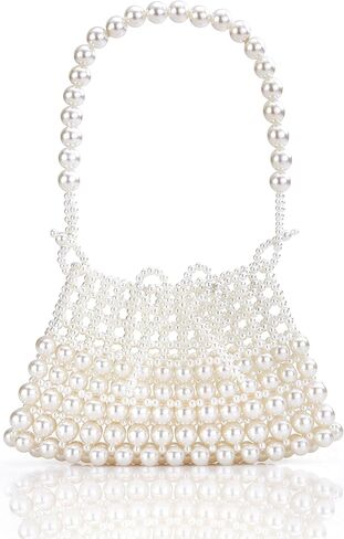 BABEYOND Women Pearl Clutch Purse - Bucket Beaded Bridal Evening Bag Formal Bowknot Handbag Reticulated Bag for Party Wedding in Saudi Arabia