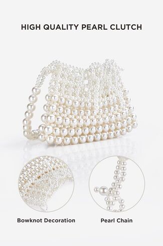 BABEYOND Women Pearl Clutch Purse - Bucket Beaded Bridal Evening Bag Formal Bowknot Handbag Reticulated Bag for Party Wedding in Saudi Arabia