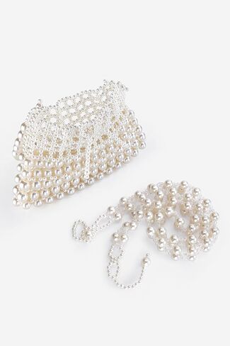BABEYOND Women Pearl Clutch Purse - Bucket Beaded Bridal Evening Bag Formal Bowknot Handbag Reticulated Bag for Party Wedding in Saudi Arabia