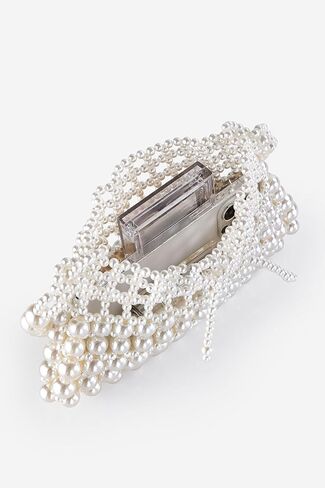BABEYOND Women Pearl Clutch Purse - Bucket Beaded Bridal Evening Bag Formal Bowknot Handbag Reticulated Bag for Party Wedding in Saudi Arabia